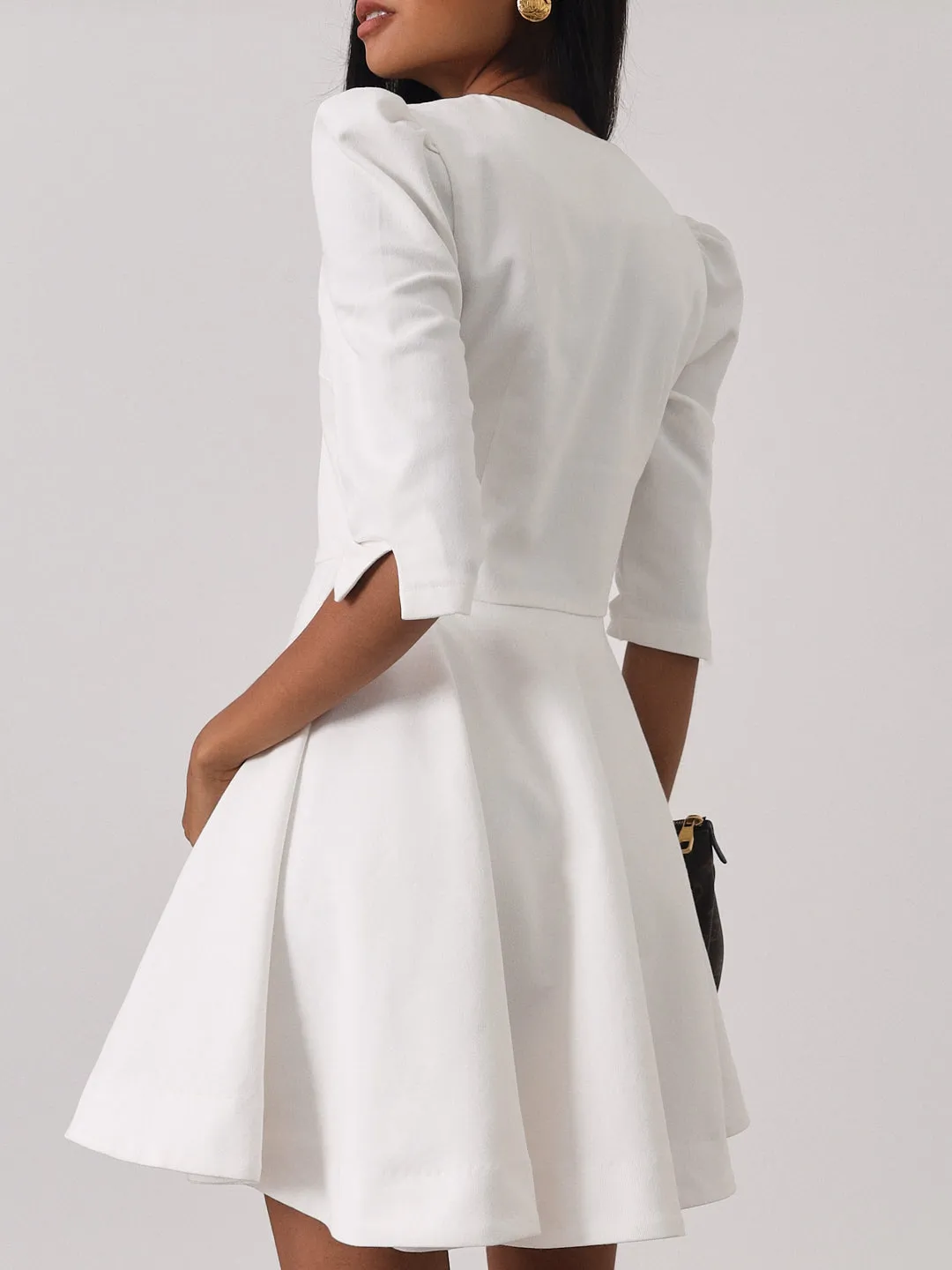Roma Elegant Denim Day Dress | White
