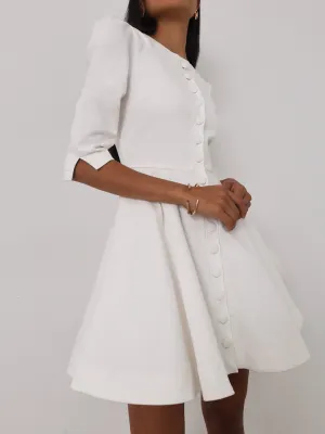 Roma Elegant Denim Day Dress | White