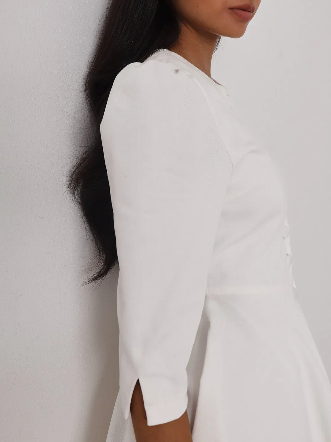 Roma Elegant Denim Day Dress | White