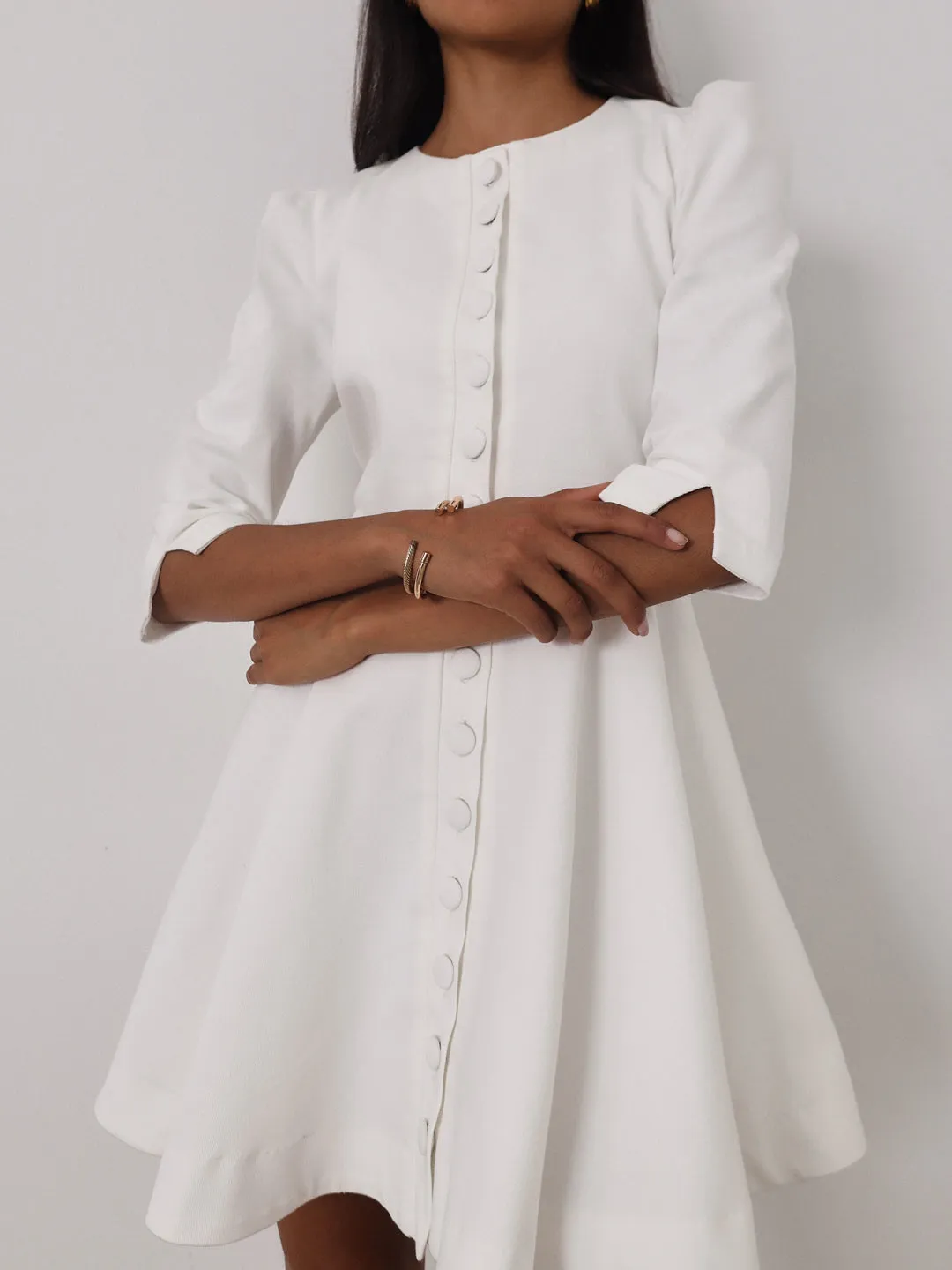 Roma Elegant Denim Day Dress | White