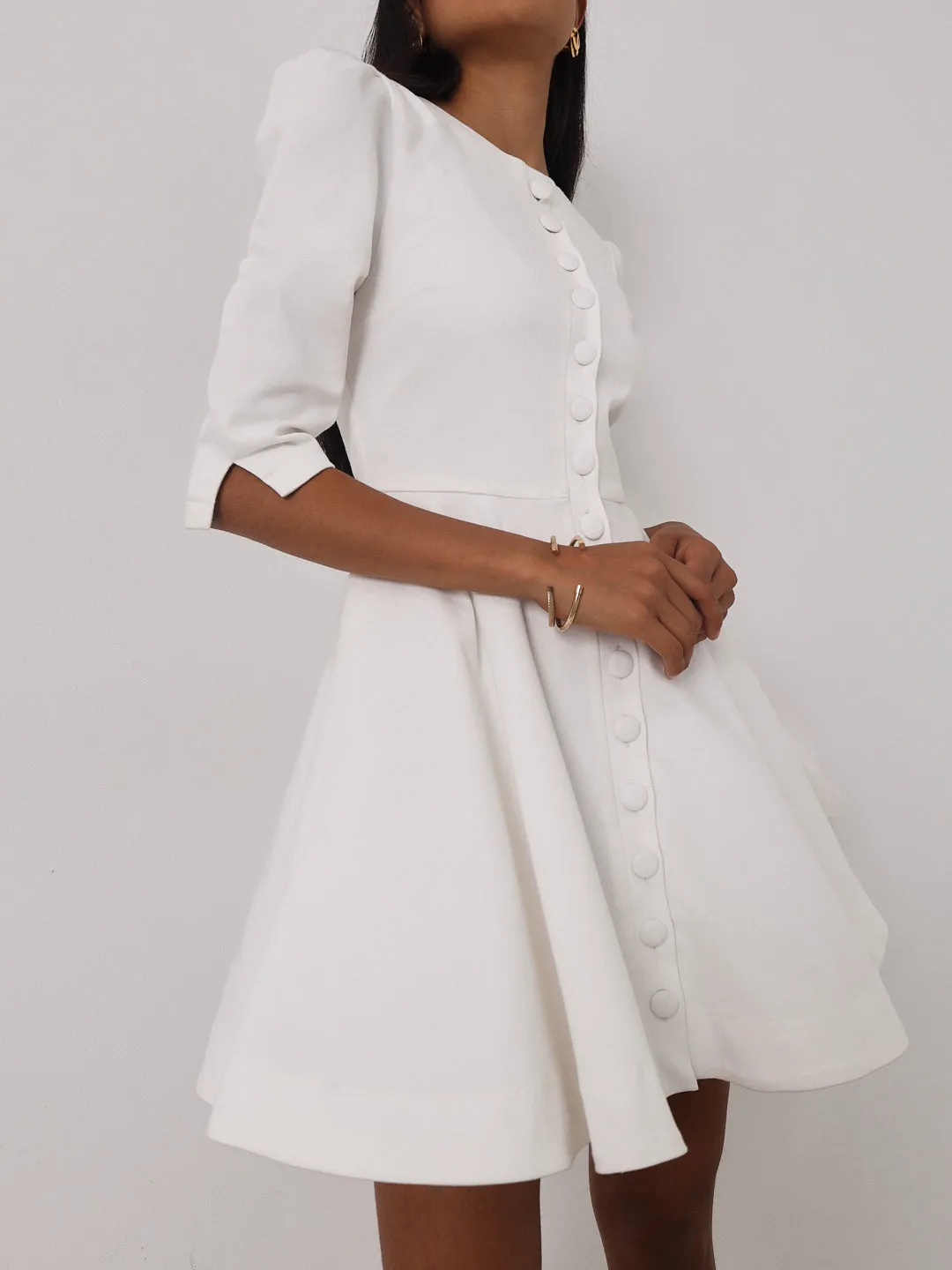 Roma Elegant Denim Day Dress | White