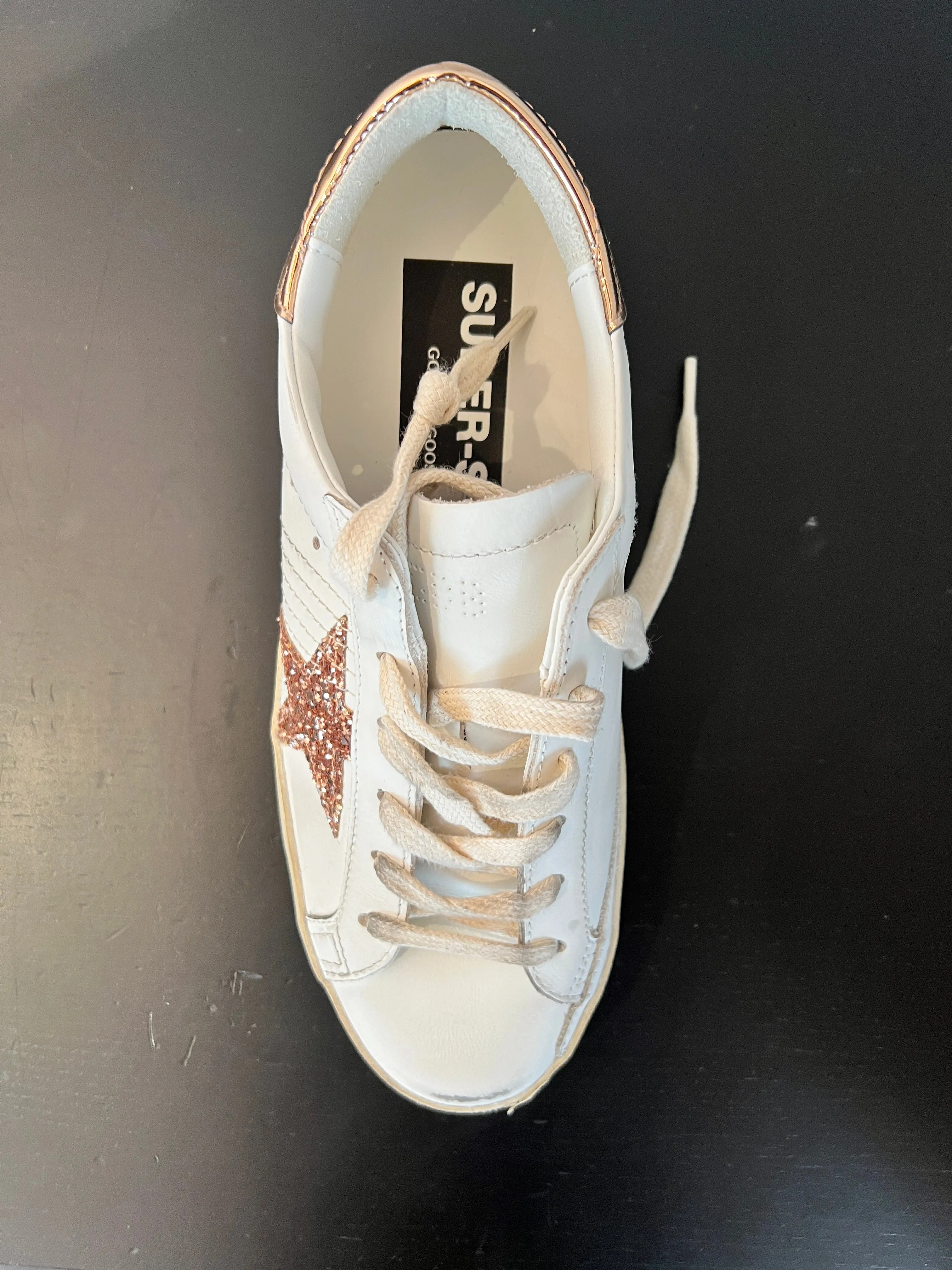 Superstar Leather - White/Pink Glitter Star/Antique Rose Heel