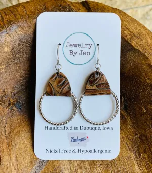 Twisted Hoop Earrings: Tooled Brown