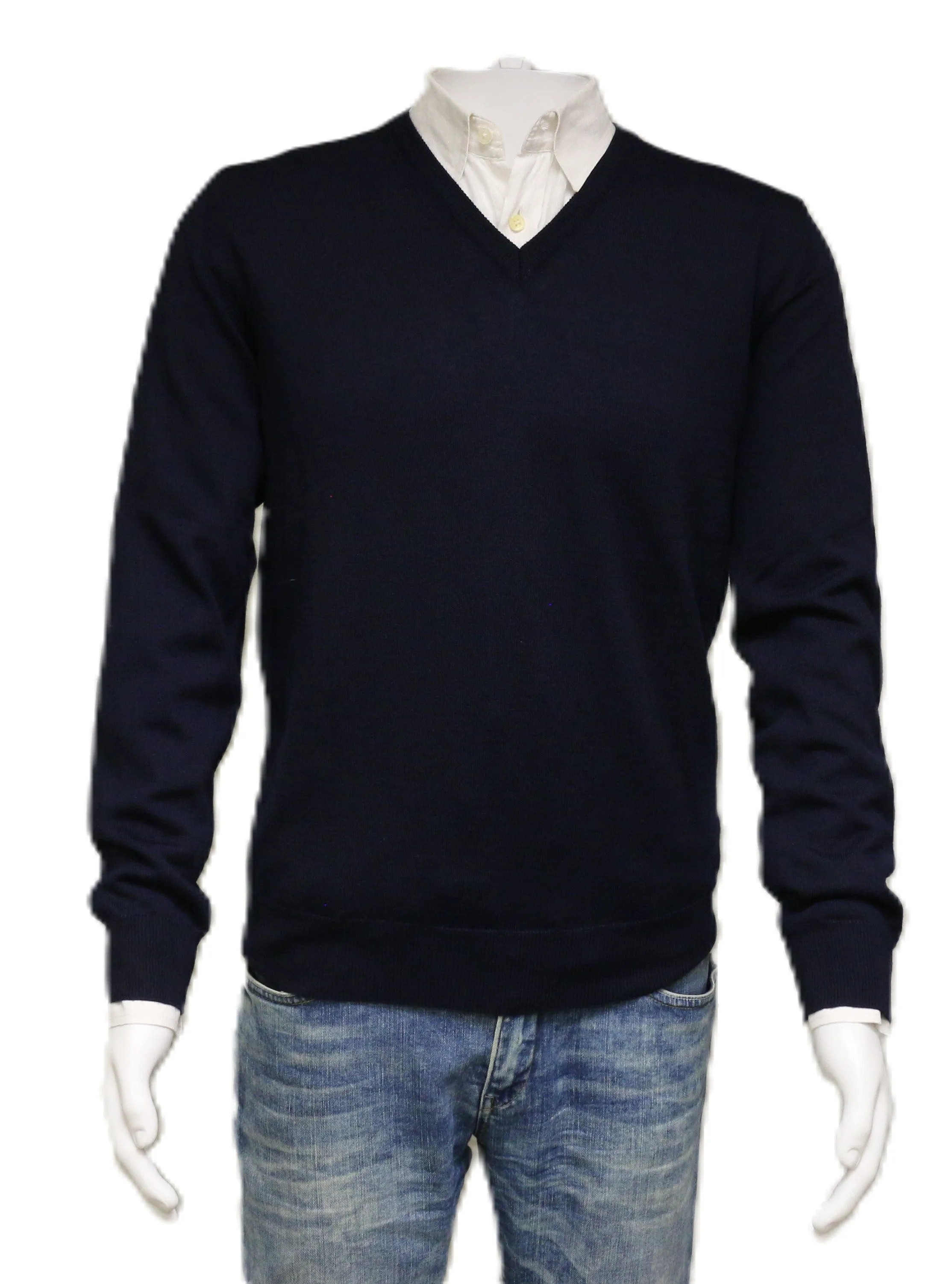 Williams Wilson Navy Pure Wool Suede VNeck Sweater
