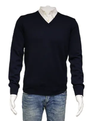 Williams Wilson Navy Pure Wool Suede VNeck Sweater