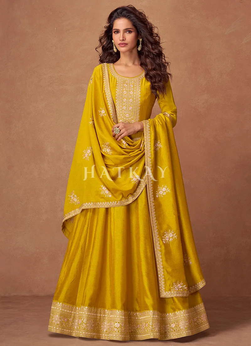 Yellow Embroidery Anarkali Suit