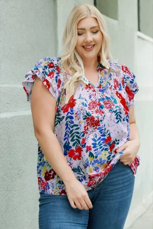 Youthful Glow V Neck Plus Size Floral Blouse
