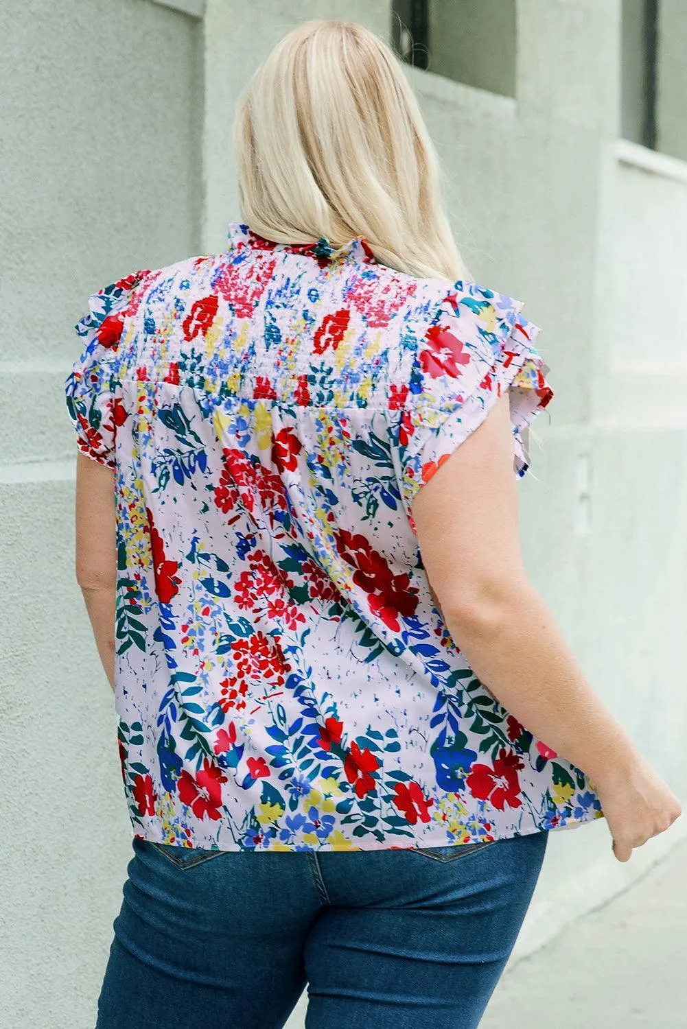 Youthful Glow V Neck Plus Size Floral Blouse